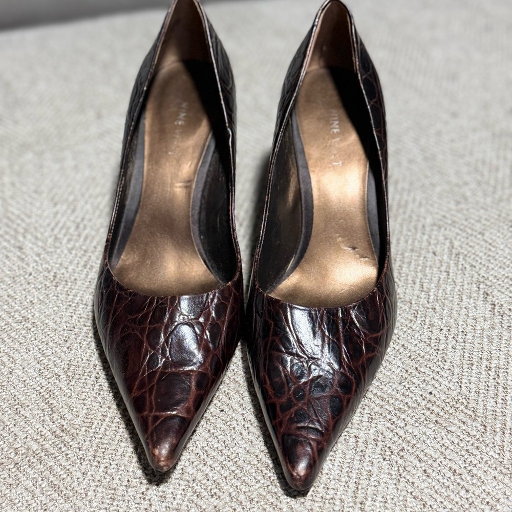Nine West Dark Brown Croc-Embossed Heels